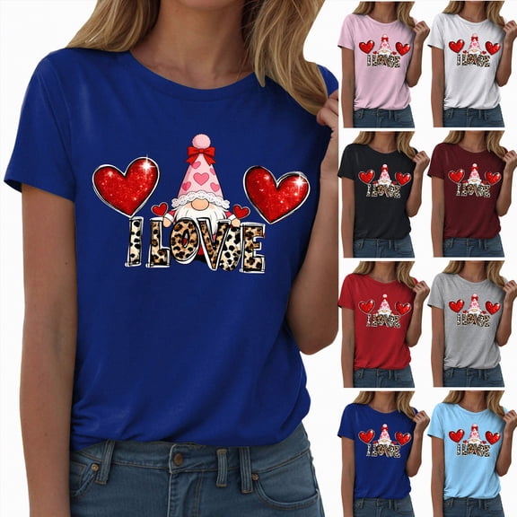 larppty Valentines Day Cute Love Heart Gnome Leopard Women Girls T-Shirt Fashion Clothes (White, XXL)