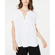 Alfani Women's V Neck Textured Top White Size Petite Medium