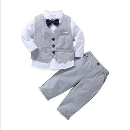 

Autumn Baby Suit Toddler Boy Wedding Formal Tuxedo Suit Shirt Pants Vest British Style Vest Long Sleeve Children S Three-Piece Suit-80 Yards
