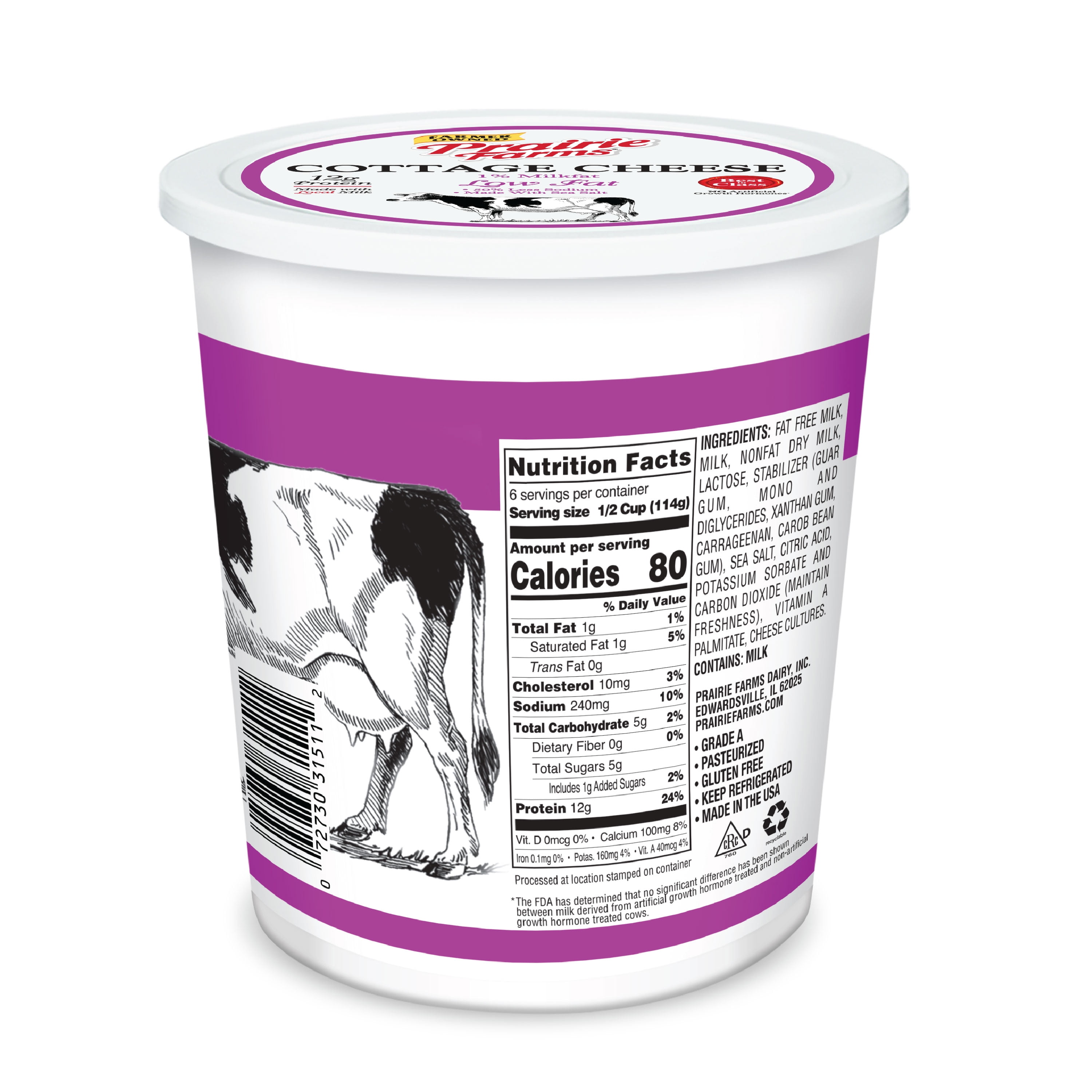 Prairie Farms Low Fat 1% Cottage Cheese, 24 Oz.