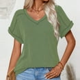 thumbnail image 2 of Olyvenn V Neck Cap Sleeve Ribbed Summer Tops for Women 2025 Trendy Casual Tshirt Short Sleeve V Neck Solid Shirts Army Green XL, 2 of 5