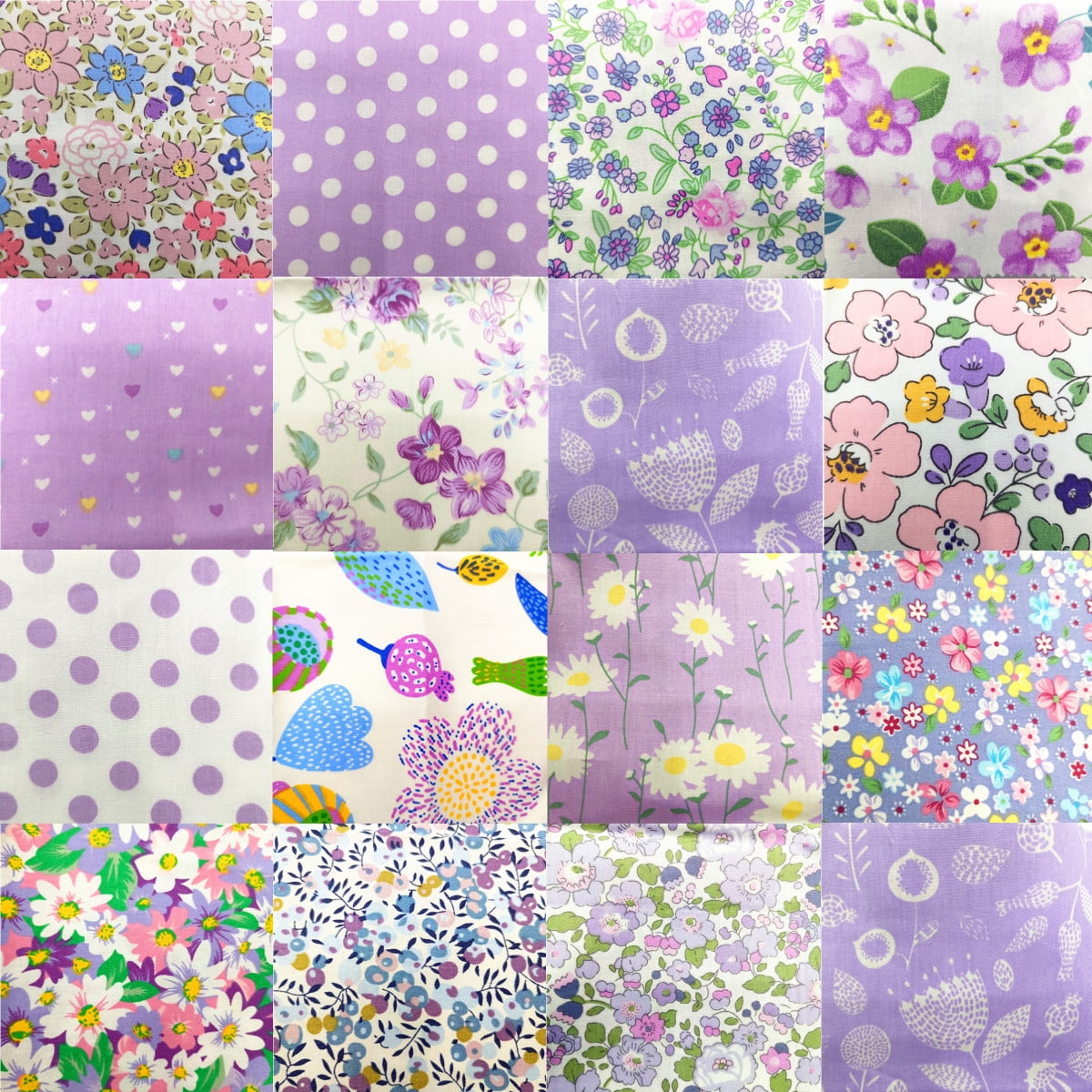 iMzoon 22Pcs 10" Cotton Fabric Quilting Squares,No Repeat Floral Charm Pack, Precut Pink Fabric for Sewing with Wavy Edges, DIY Scrapbooking Craft Supplies Purple