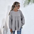thumbnail image 2 of Pompotops Blouse à Manches Longues Col Rond Lanterne pour Femmes, 2 of 8