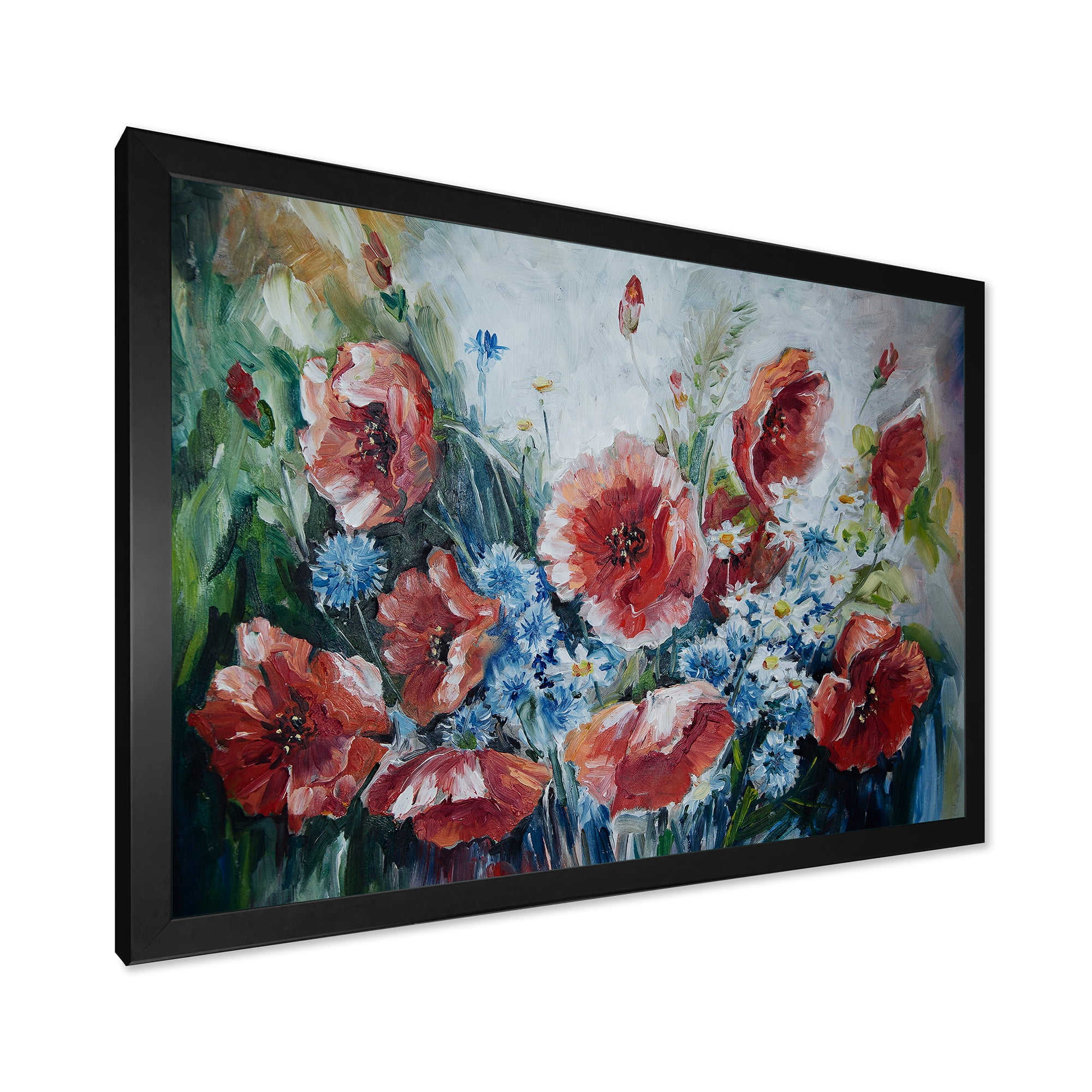 Designart 'Bouquet of Poppies Retro Style' Traditional Framed Art Print