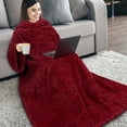 thumbnail image 2 of PAVILIA Fluffy Blanket with Sleeves Women Men Adults, Wearable Blanket Plush Soft Fuzzy, Hug Sleep Pod Snuggle Pocket Sleeved TV Throw, Sherpa Fleece Warm Cozy Shaggy Gift Ideas Mom Wife, Burgundy Red, 2 of 7