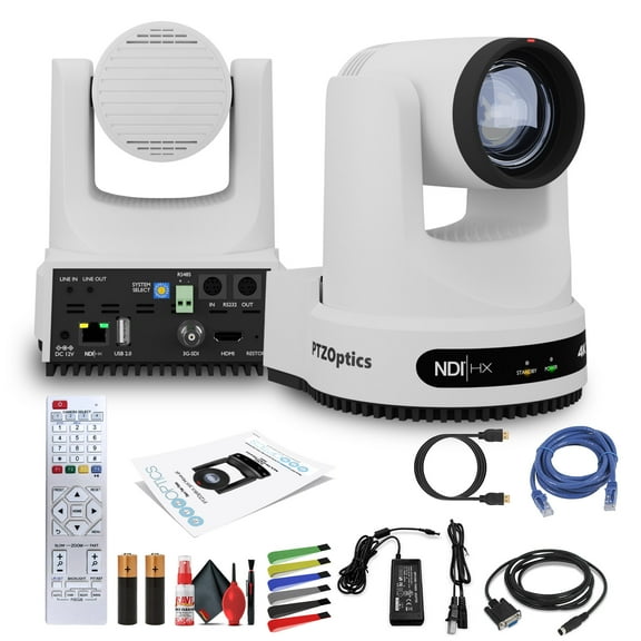 PTZOptics Move 4K SDI/HDMI/USB/IP PTZ Camera with 12x Optical Zoom (White)   Lens Cleaning Kit   Cables and More