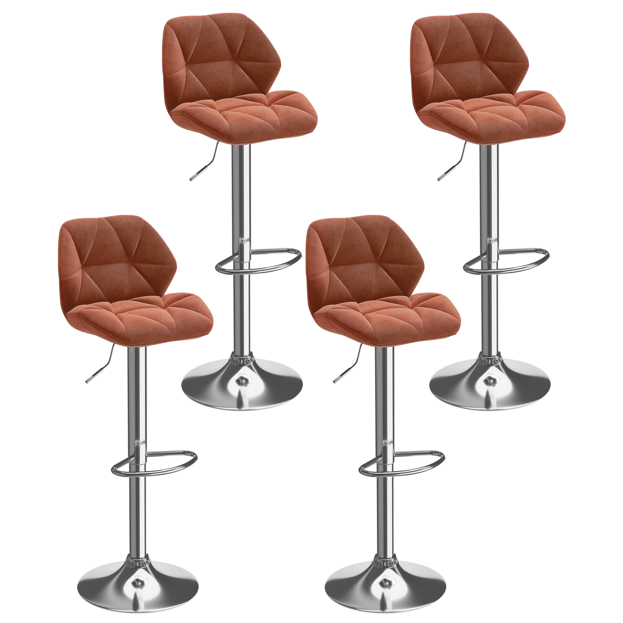 Cozy Castle Bar Stool Set of 4, Swivel Adjustable Barstool, Diamond Padded Velvet Bar Chair, 24