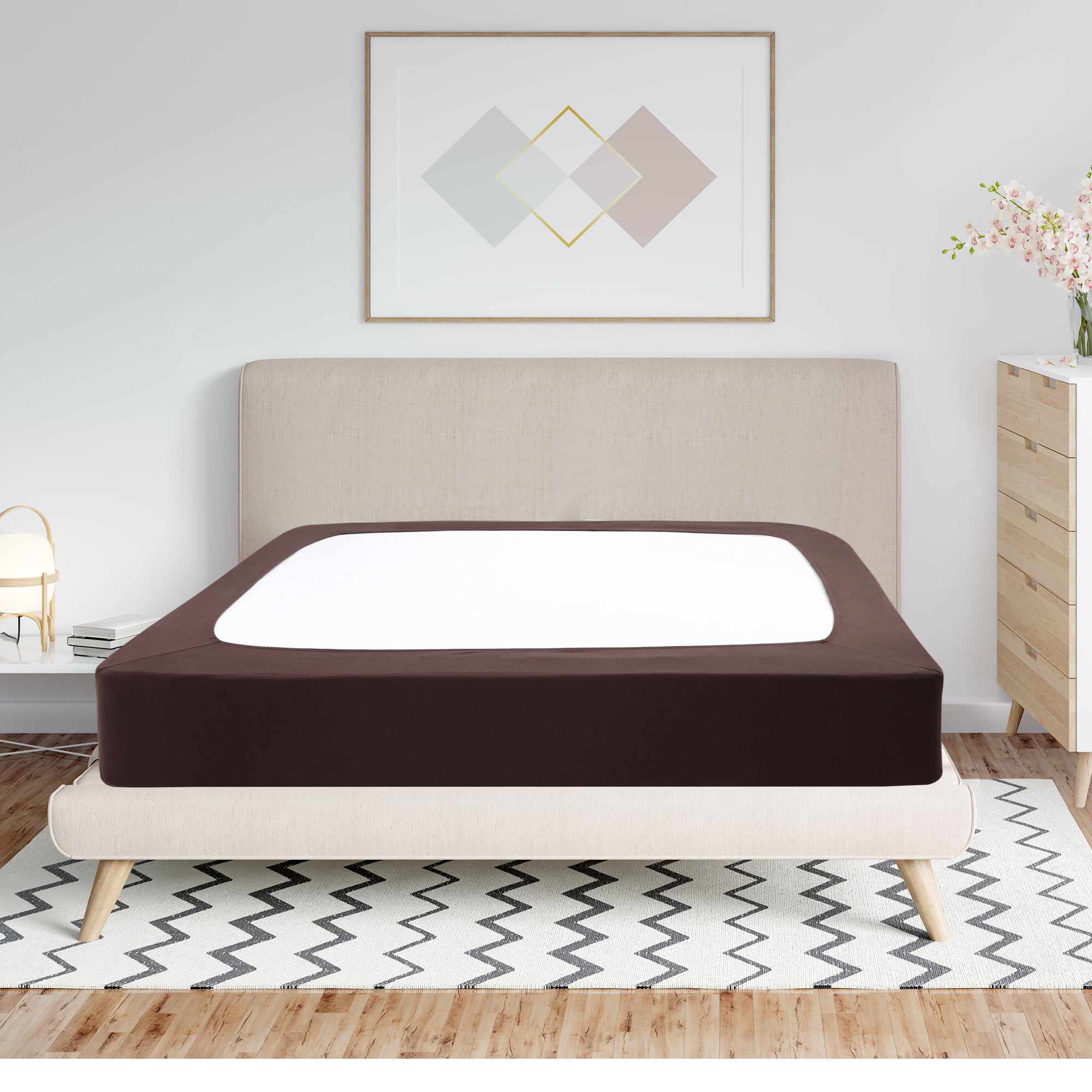 Unique Bargains Box Spring Cover Wrap Around 4 Sides Stretchy King Brown