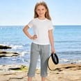 thumbnail image 6 of Twczz Girls Cotton Linen Capris with Pocekts- Elastic Waist Summer Casual Baggy Kids Beach Shorts Gray Size 6, 6 of 7