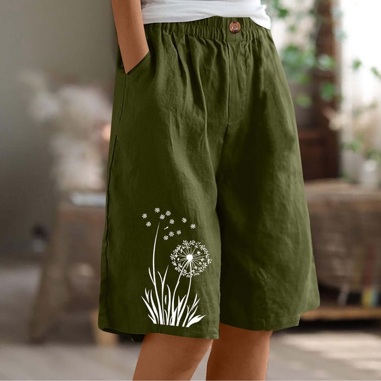 Summer Shorts for Women, Elastic Waist Knee Length Bermuda Short