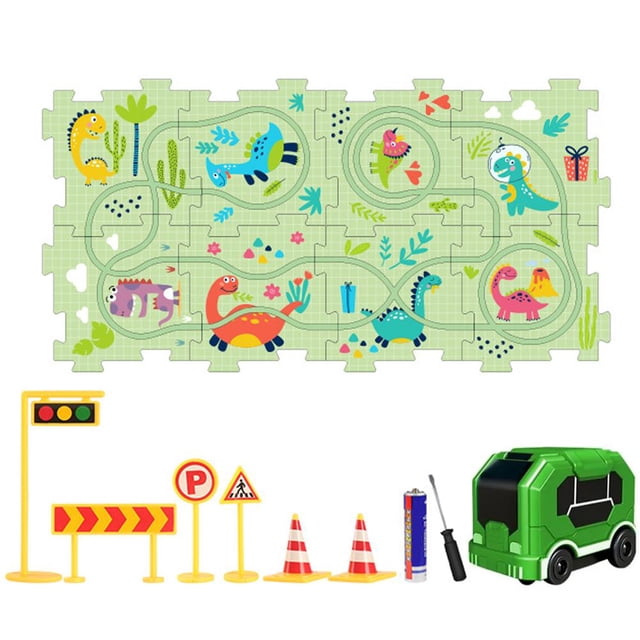 Kids Educational DIY Track Car Puzzle Play Set - Interlocking ABS Plastic Race Track Toy with Motorized Car, STEM Learning Gift for Toddlers 3+ Years, Develops Fine Motor Skills