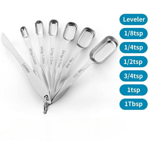 Stainless Steel Rectangular Measuring Spoon Set of 6 Removable Flavor Spoons Measuring Spoon Measuring Set with Graduated Scale, Extra Leveler Included