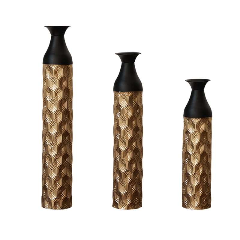 Aukfa Metal Decorative Tall Floor Vase,Set of 3 Large glazed Vases,24.8"/ 29"/33.8" H,Gold