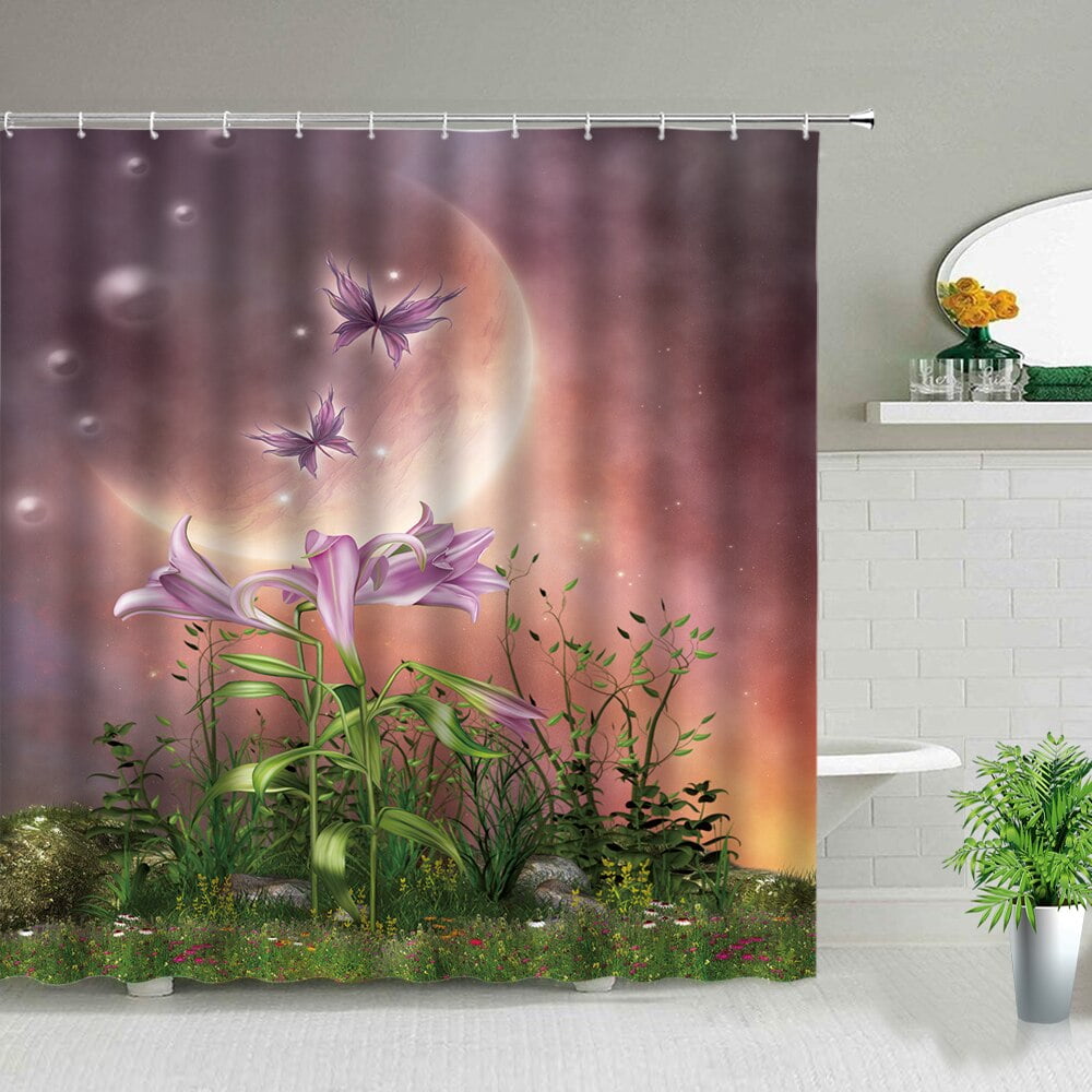 Fairy Tale Dream Forest Shower Curtain Magic Book Tree Flower Plant