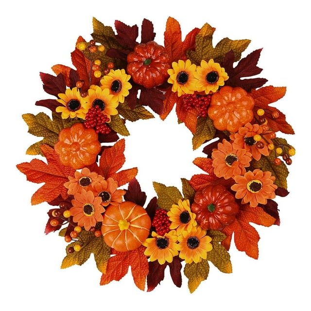 Couronne d'Automne Guirlande Artificielle Récolte Vitrine de Fenêtre Extérieure Porte d'Entrée Couronne Murale Porche Table d'Automne