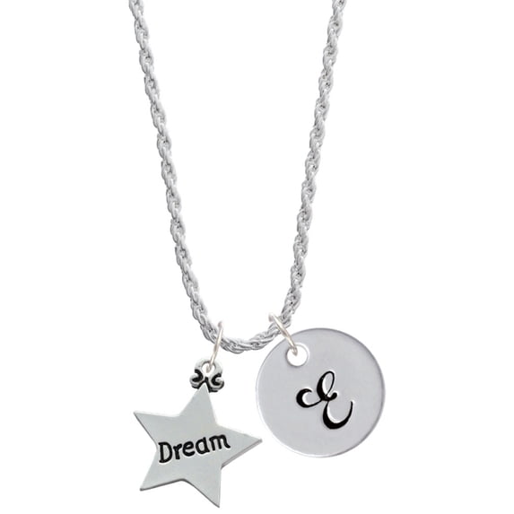 Delight Jewelry Silvertone Dream Star Silvertone Script Initial Disc - E - Charm Necklace, 20"+3"