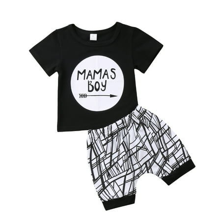 

Kiapeise Baby Boy’s Letter Round Neck T-shirt and Geometric Pattern Shorts