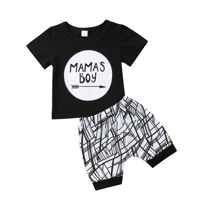 EYIIYE Baby Boy?s Letter Round Neck T-shirt and Geometric Pattern Shorts