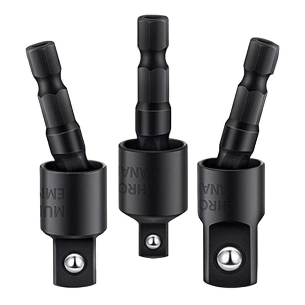 Adaptador de enchufes para taladro de impacto de 3 piezas, juego de adaptadores para enchufes para taladro eléctrico, vástago hexagonal Negro