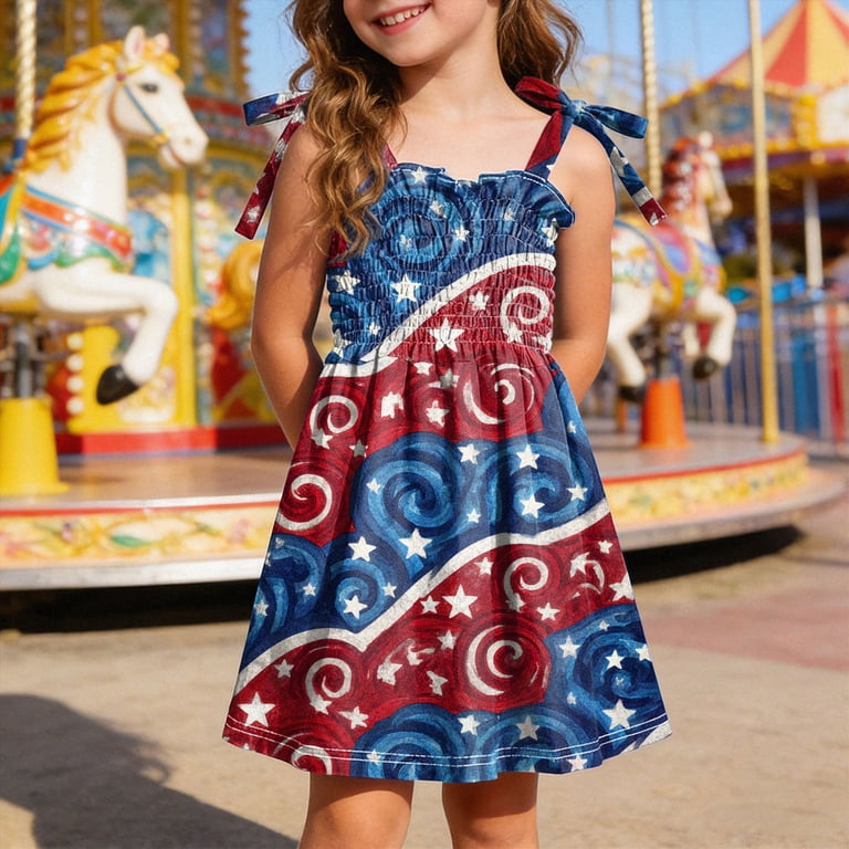 cute picture day dresses CAUYDY 1T 2T 3T 4T 5T 6T Kids Girl Dress Toddler Girls' American Flag Striped Star Print Baby Birthday Party Spring Summer Fall Sundress (Sizes 5-6 Years,Blue) Girls Comfortable And Breathable What to Wear to Style:With Choker +Gloves mini dress Aesthetic