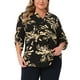 thumbnail image 1 of Blusas de Talla Grande para Mujeres GRACE & GRANDEUR con Patrón Impreso, Cuello en V con Botones, Manga 3/4, Dobladillo Curvado, Camisas Casual con Bolsillos 4X Negro, 1 of 1