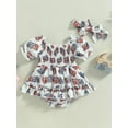 thumbnail image 2 of Newborn Infant Baby Girl 4th of July Romper Dress America Flag Ruffle Smocked Jumpsuit Outfits with Headband, 2 of 8