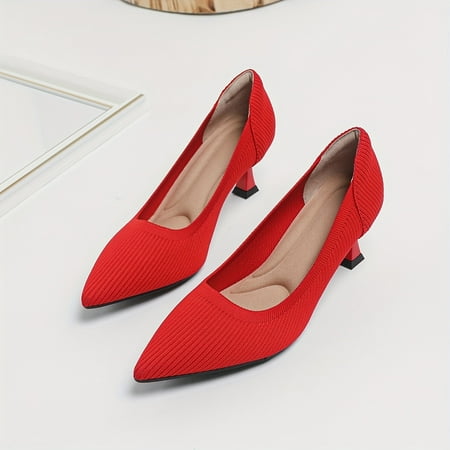 

Womens Pointed Toe Kitten Heel Pumps - Lightweight Comfortable Slip-on Solid Color Fabric Upper Rubber Sole Casual Low Heel Shoes for Work and Everyday Wear Summer Essential