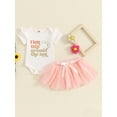 thumbnail image 3 of EYIIYE Bambin 2 Pièces Bébé Filles Princesse Ensemble 6M 12M 18M Bébé Manches Courtes Combinaisons Volants Côtelés Lettre Impression Col Rond Rompers Arc Gaze Jupe Tenues d'Été Occasionnels pour Fête Quotidienne, 3 of 10