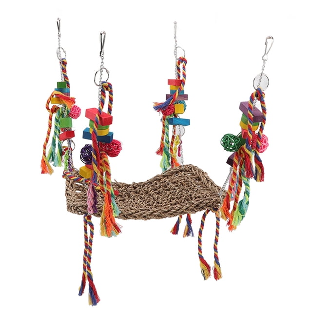 Pet Climbing Net, Comfortable Safe Bird Climbing Straw Net With Stainless Steel Chains For Birds