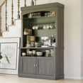 thumbnail image 6 of IdealHouse 72" Tall Coffee Bar Cabinet with LED Lights, Farmhouse Buffet Hutch with Storage, Microwave Stand & Wine Rack, Glass Shelf Kitchen Sideboard for Dining Room, Dark Oak, 6 of 6