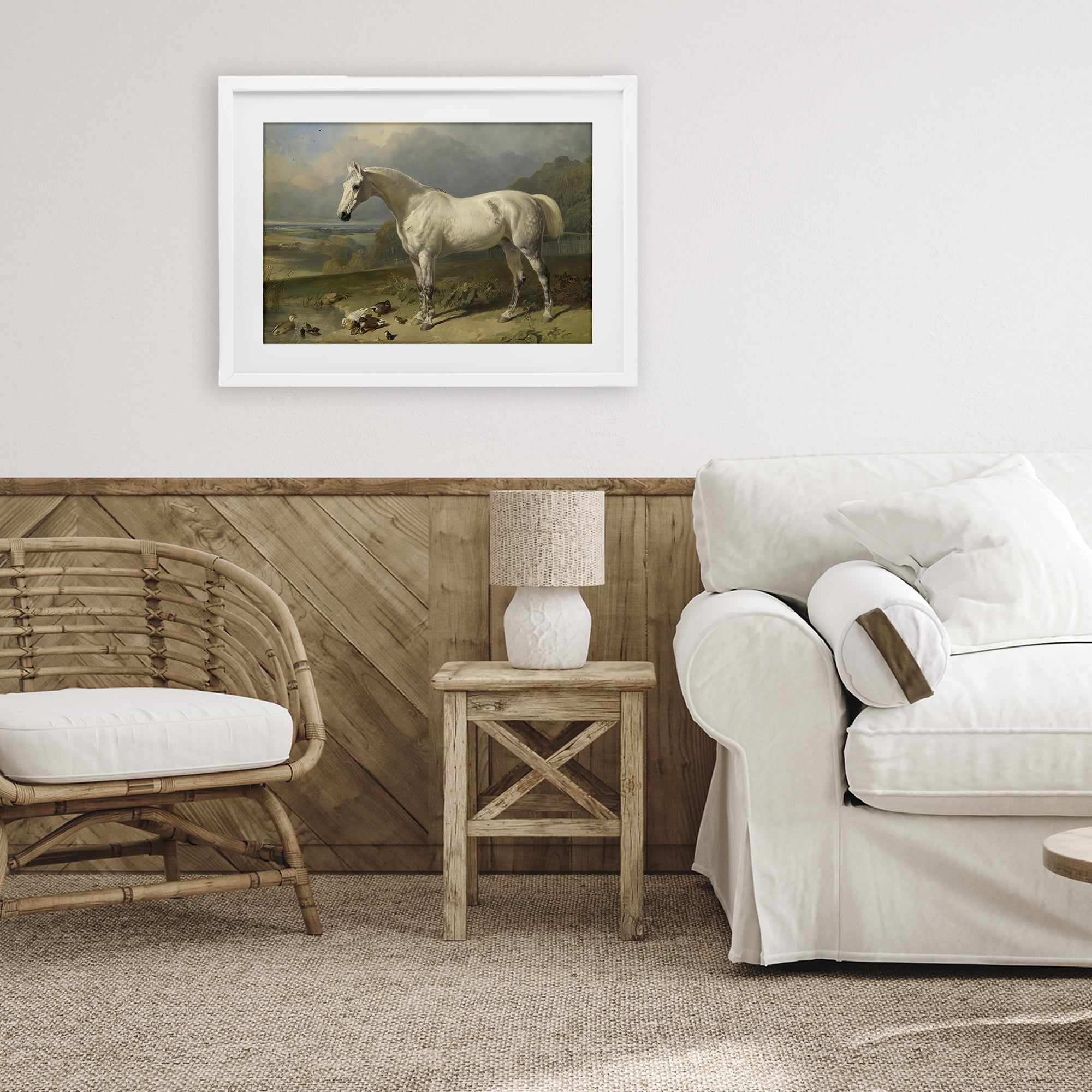 Stupell Industries Grey Horse And Ducks In Landscape White Framed Print Under Glass, design by Tina LeCour
