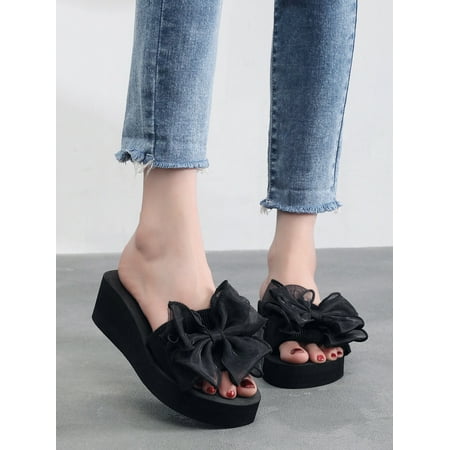 

Bow Decor Slides Women‘s Black Slippers