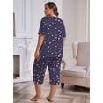 thumbnail image 2 of FEREMO Women Plus Size Pajamas Set Short Sleeve Pjs Capri Pants Pajama Sets Nightwear with Pockets, 2 of 5