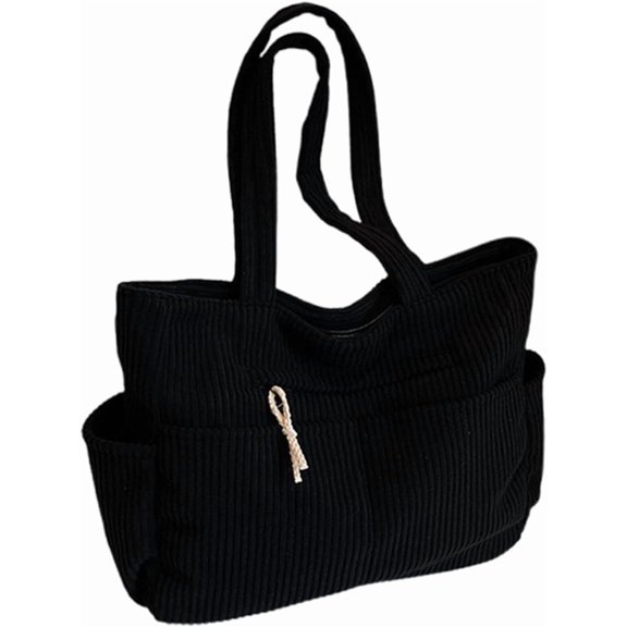 Corduroy Tote Bag for Women, Multiple Pockets Large Hobo Shoulder Bag for Office & Shopping, Zipper Casual Handbags