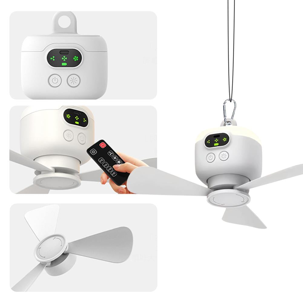 QHUDLV Camping Tent Fan with LED – Rechargeable Ceiling Fan – Remote Controlled Outdoor Light