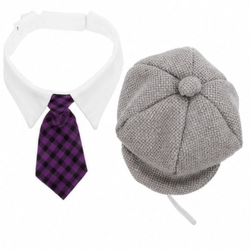 OULII 1Set Decorative French Beret Hat for Pets with Bowtie Lightweight Assorted Color