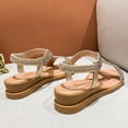 thumbnail image 6 of Flat Sandals for Women Rhinestone Vacation Elastic Strap Solid Color Open Toe Beach Summer Casual Sandals Gold, 6 of 7
