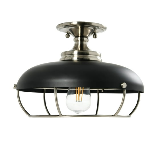 Creative Co-Op Robert Stevenson Lighting Presley - Caged Dome Metal Semi-Flush Mount Ceiling Light, Brushed Nickel and Matte Black