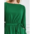 thumbnail image 4 of DARING DIVA Boat Neck A-Line Long Sleeve Tie Waist Flare Midi Dress S Green, 4 of 6