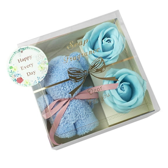 Mother's Day Gift Box Set, Towel Bear & Soap Flowers, Transparent Packaging, Elegant Present for Mom, Festive Gift