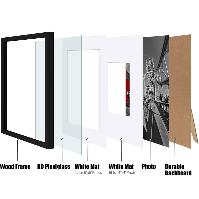 8x8 Picture Frames with 6x6 Opening Mat. 8x8 Square Photo Frame Solid Wood  White