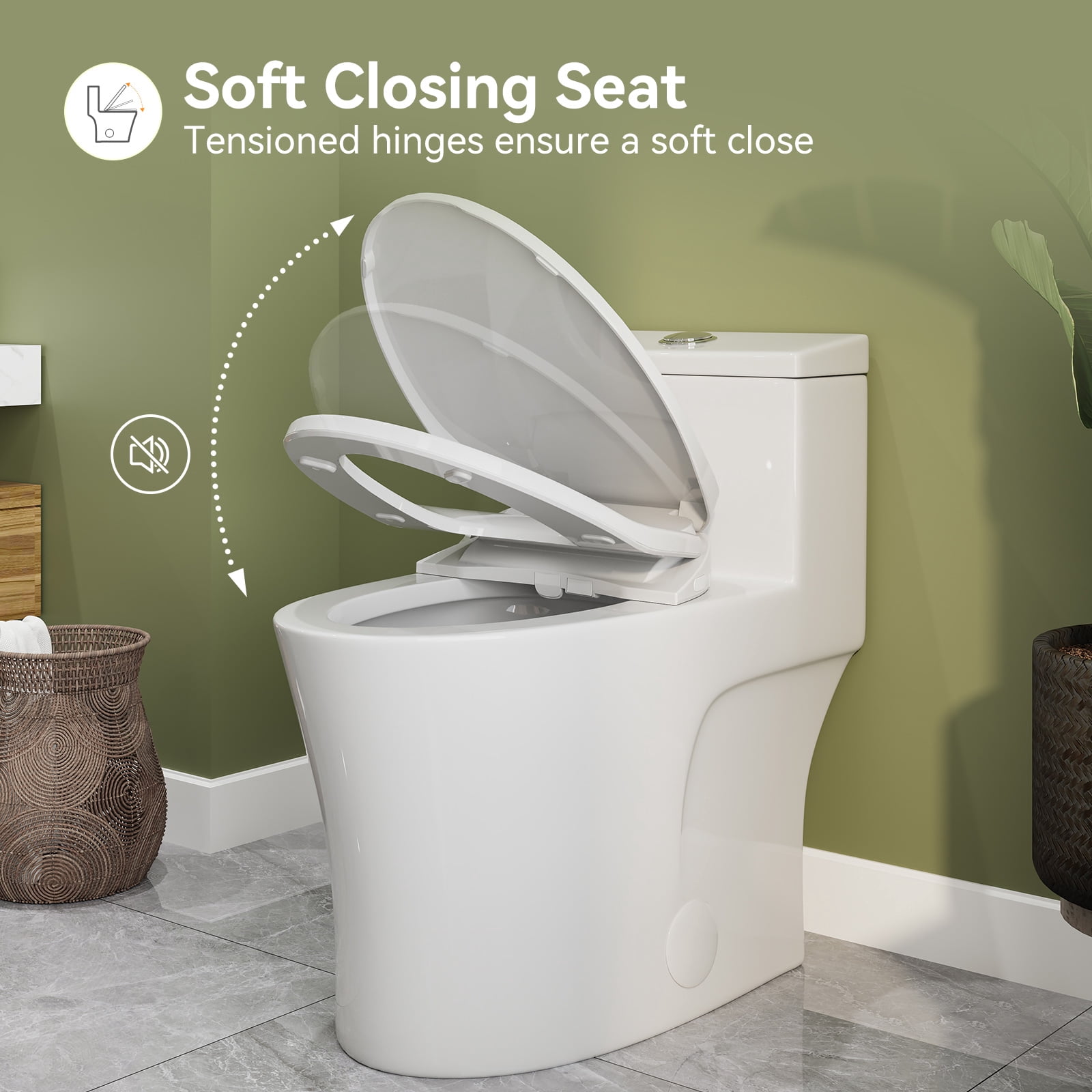 HOROW Elongated Bidet Toilet Seat with Quiet-Close, Non-Electric Bidet Toilet Attachment Fits for T0338W Toilet, Adjustable Nozzles Seat White Side Button Control