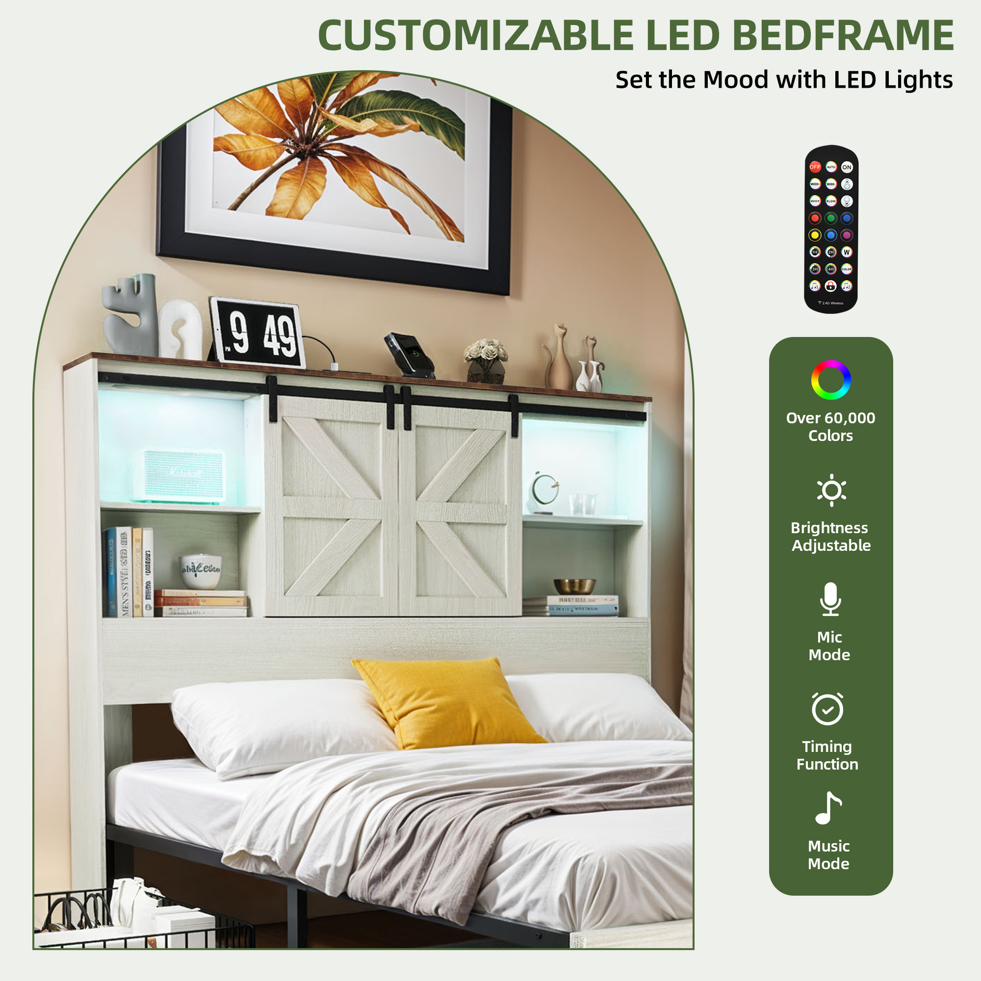 Uforic King Size Farmhouse Platform Bed Frame with Sliding Barn Door, 4 Wheeled Underbed Storage Drawers, No Box Spring Required, White
