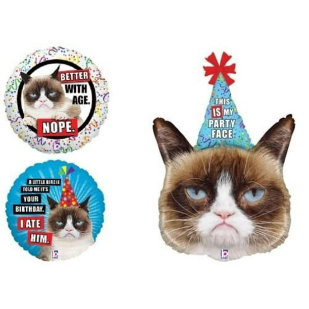 Grumpy Cat Kitty Kitten Party Hat Face Happy Birthday Party 3 Mylar Balloons Set Loonballoon Grumpy Cat Kitty Kitten Party Hat Face Happy Birthday By Loonballoon Walmart Com Walmart Com