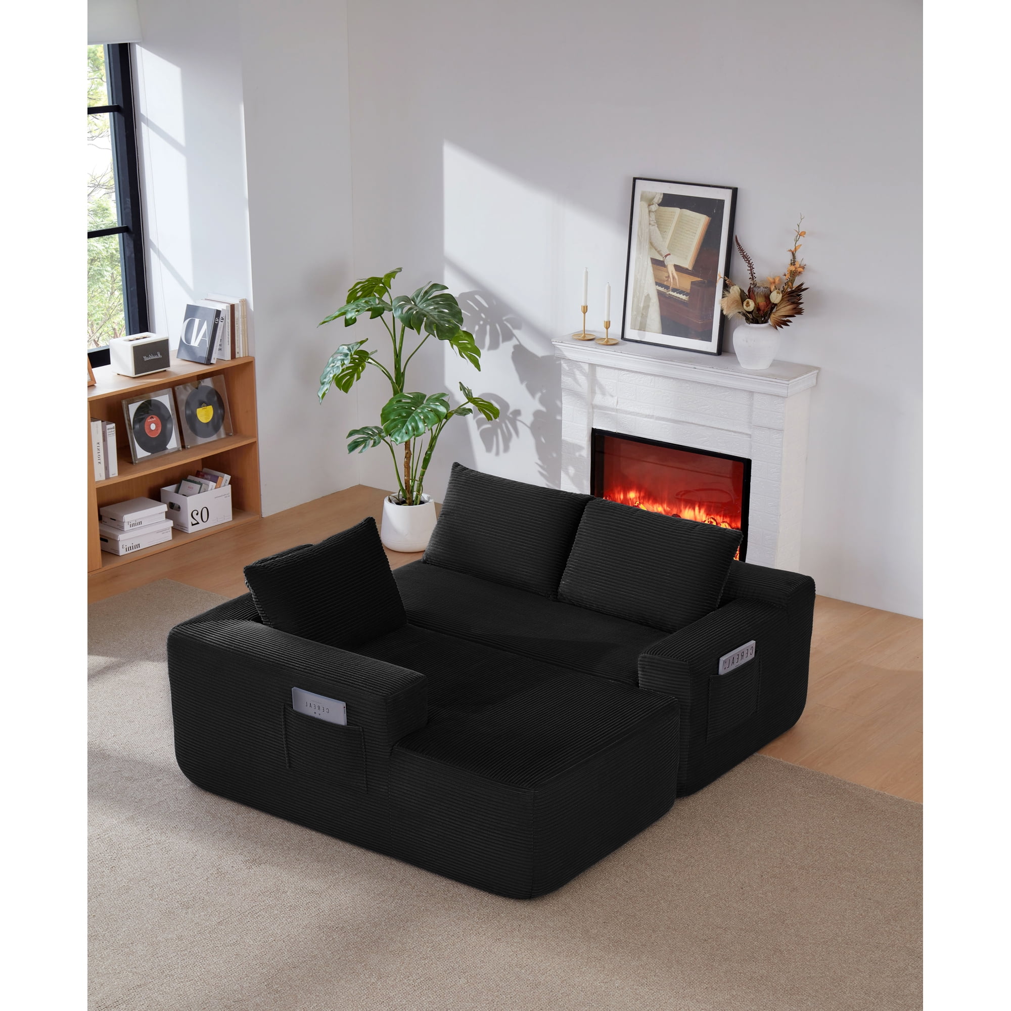 Leumius Cloud Sectional Couch with L-Shape Chaise,Modern Upholstered Boneless Couch with Deep Seat for Living Room Bedroom, No Assembly Required,Black(Left Facing Chaise)
