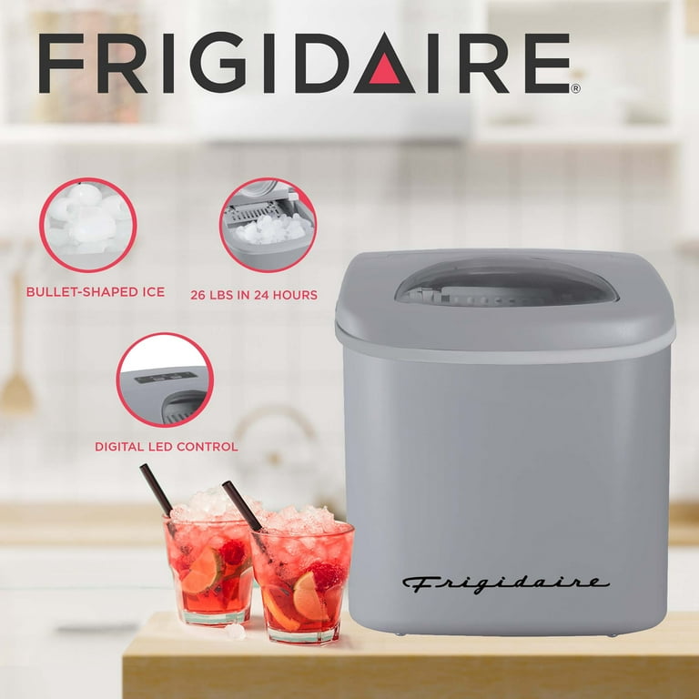 Frigidaire Compact Countertop Ice Maker, Makes 26 Lbs. Of Bullet Shaped Ice  Cubes Per Day, Silver Stainless