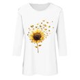 thumbnail image 4 of DDAPJ pyju Women 3/4 Sleeve Sunflower T-Shirt Cute Graphic Tees Dressy Casual Summer Blouse Three Quarter Length Pullover Tops Lightning Sales Today White M, 4 of 5
