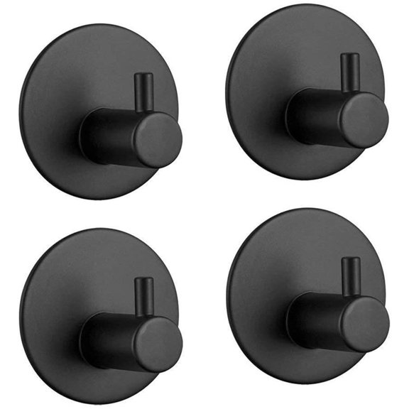 Piwvid 4Pcs Self Adhesive Hooks Stainless Steel Coat Key Wall Hanging Hooks Heavy Duty, Waterproof Modern Towel Hook for Bathroom Kitchen Bedroom Office, Matte Black Hook