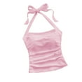 thumbnail image 2 of Odbmxy Sleeveless Women's Tank Tops Halter Crop Plus Size Tops for Women Solid Color Beach Lace up Slim Leisure Tops,Pink XL, 2 of 6