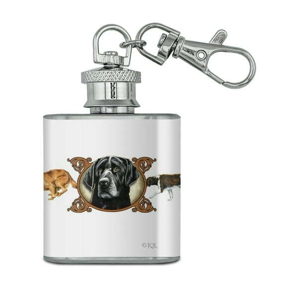 Labrador Retriever Wildlife Deco Hunting Dog Breeds Stainless Steel 1oz Mini Flask Key Chain